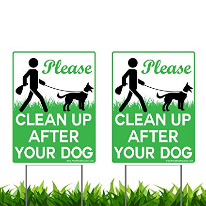 Vibe Ink 2 Pack of 9 x 12" Please Clean Up After Your Dog - No Pooping Dog Lawn Signs with 2X Metal Wire H-Stakes Stands included