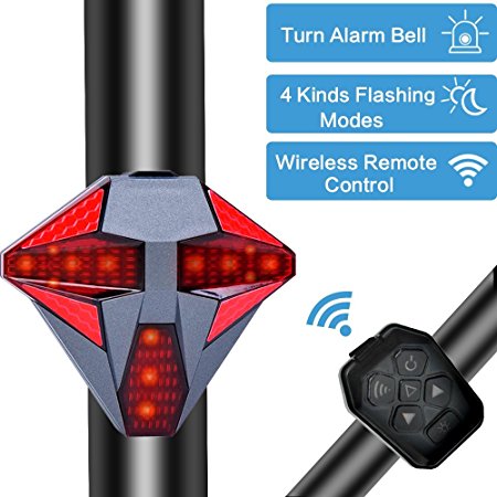 Youlanda Bike Tail Lights USB Rechargeable 4 Kind Flashing Bicycle Tail Lights, Remote Control Alarm Bell For Safe, Suit For Moutain Bike,BMX Bike,Road Bicycle and Hybrid Bike