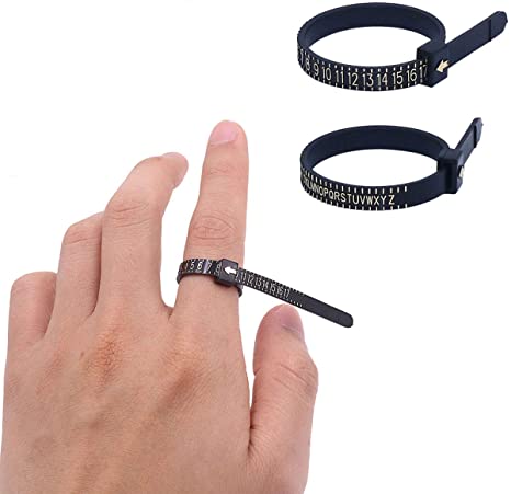 Tanjin Black US UK Ring Sizer Set Jewelry Measurement Plastic Finger Sizer Ring Gauge Measuring Tool Belt for Womens Mens Kids 2 PCS