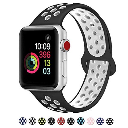 DOBSTFY Compatible for iWatch Bands 38mm 42mm,Soft Silicone Sport Band Replacement Wristband Compatible for iWatch Series 1/2/3/4/5, Ni ke , Sport, Edition, 42mm M/L, Black/White