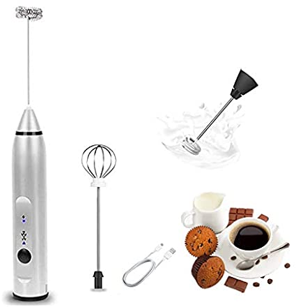 Rechargeable Handheld Milk Frother, EEX Portable Foam Maker with 2 Stainless Electric Whisk, 3-Speed Adjustable Drink Mixer Mini Milk Foamer for Bulletproof Coffee Keto Frappe Latte Cappuccino Hot Chocolate