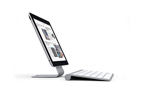 SLOPE - Patented Tablet Stand by wiplabs, Premium Micro-Suction iPad Stand Holder Dock for New iPad Pro and all tablets or E-Reader up to 10.5 inches with flat back - Silver
