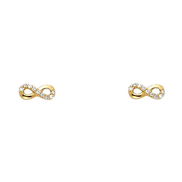 14k Yellow OR White Gold Infinity Stud Earrings with Screw Back