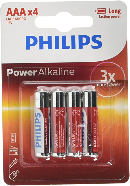 Philips Power Alkaline 1.5V LR03 AAA Alkaline Batteries (4 Pack)