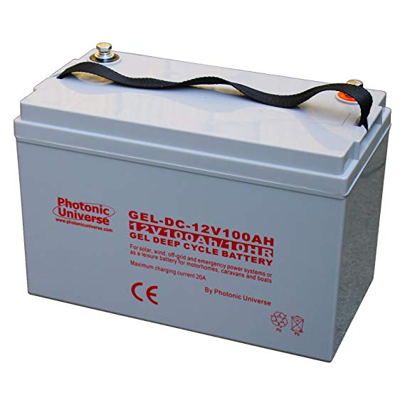 100Ah 12V Photonic Universe Gel deep cycle battery for a motorhome, caravan, camper, boat, yacht, solar or wind power system, UPS, emergency and off-grid/back up power systems
