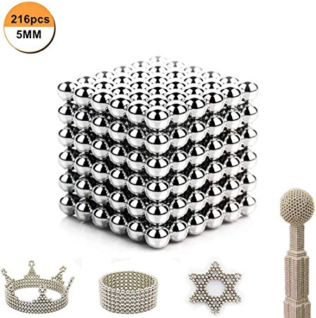 Magnetic Blocks Balls Silver, MOYANG Magnet Sculpture Building Balls 5mm 216P DIY Blocks Toys for Stress Relief Office Desk Toys and Educational Intelligence Learning and Creativity Development