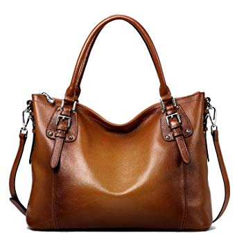 S-ZONE Women's Vintage Genuine Leather Tote Large Shoulder Bag with Outside Pocket