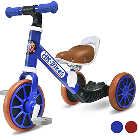 Haktoys Tricycle 3 in 1 Balance Trike Beginner Training Bike for Toddlers and Kids of 12 to 36 Months with Removable Pedals and Adjustable Seat, Bicycle