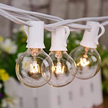 25Ft String Lights, G40 Outdoor Patio String Lights with 27 Clear Globe Edison Bulbs (2 Spare), Globe String Lights for Indoor/Outdoor Commercial Decor, 25 Hanging Sockets, 5 Watt/E12 Base- White Wire