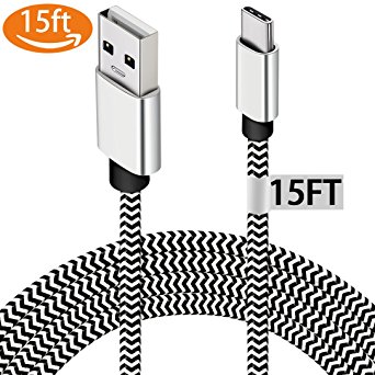 Google Pixel 2 Charger Cable, 15FT LG V20 G6, Samsung Galaxy S8 S9 Charging Cable USB Type C Cable Nylon Braided Cord For Nexus 5X, Nintendo Switch, OnePlus 5, Macbook, Compatible Wall Charger Adapter