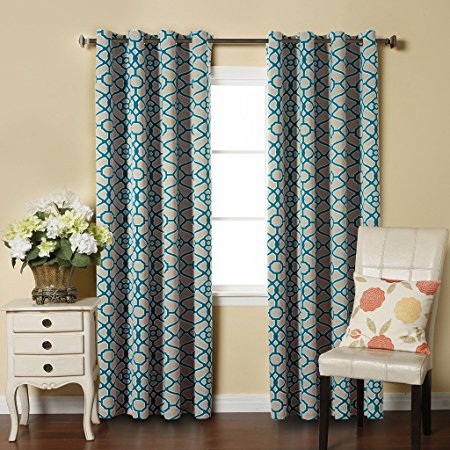 H.Versailtex Thick and Soft Microfiber Room Darkening Blackout Curtains/Window Drapes (Grommet 2 Panels, 52 by 84 - Inch, Pavilion Fretwork Pattern in Ink&Taupe)