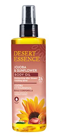 Desert Essence Jojoba & Sunflower Body Oil - 8.28 Fl Oz - Provides 24 Hour Moisture - Vitamin Enriched Shea Butter - Vitamin E - After Shower Finishing Spray - Rich Blend - Apricot Oil