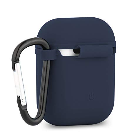 For Apple Airpods cover case with keychain,Silicone Protective Cover Case With Metal Keychain for Airpods(Navy blue)