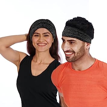 Skudgear Headband for Men & Women - Premium Head Band, Lightweight Moisture Wicking Workout Sweatbands for Running, Gym, Yoga, Cycling, Tennis, Cricket and Other Sports - Unisex Wearability Hair Band with Non-Slip & Quick Drying Head Bands for Long Hair & Short Hairs - Pack of 1, Color - Black