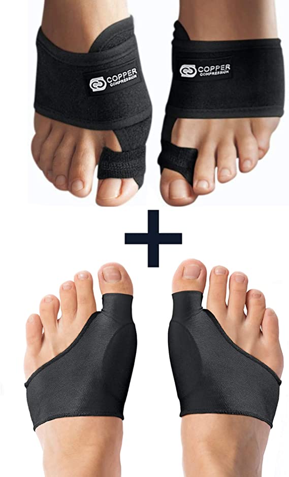 Copper Compression Bunion Corrector and Bunion Relief Kit. 1 Pair of Bunion Cushions   1 Pair of Bunion Splint Correctors. Bunion Pads Sleeve   Big Toe Splint for Women   Men Relief for Bunions, Feet