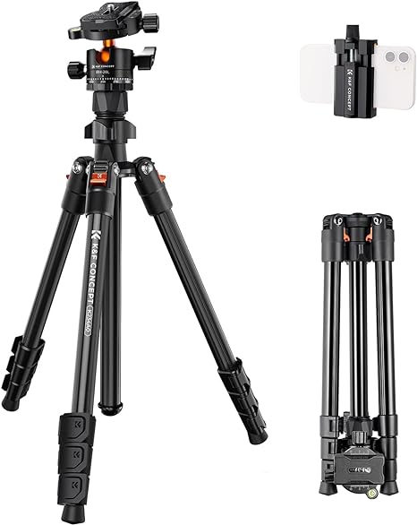 K&F Concept Tripod,Lightweight Aluminum Travel Outdoor Camera Tripod with Metal Ball Head Load Capacity 10kg/20lbs,Quick Release Plate,Phone Holder, for Canon Nikon DSLR Cameras