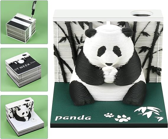 Time Piece Calendar 2024, Weekly Calendar 3D Calendar Artsy Pads, Timepiece Calendar Panda, Creative DIY Paper Carving for Desktop Decoration Carving Art DIY Creative Sticky Post Notes Notepad (black)