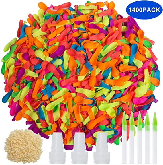 Trooer 1400 Pack Water Balloons Refill Kits Latex Multicolor Water Balloon Self Sealing Balloons Summer Splash Fun Outdoor Backyard Kids and Adults Party Water Balloons Bomb Easy Quick Filling
