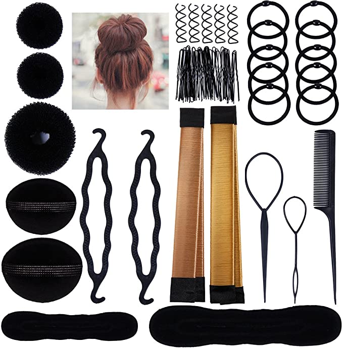 Lictin Hair Styling Bun Maker Accessories Set, Accessory for Styling Hair Band Fashion DIY Fast Bun French Braids Ponytails Maker Hair Elastics Modelling Braiding Tool Kit