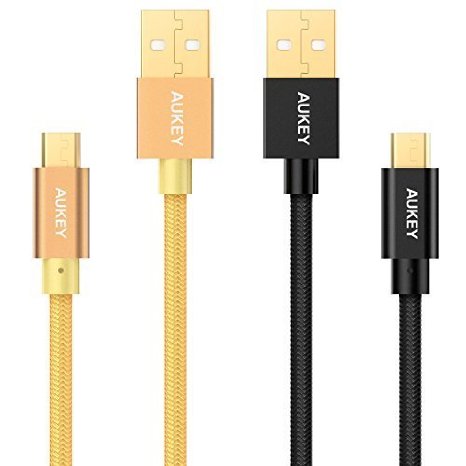 Micro USB Cables, AUKEY Quick Charge Micro USB Cables Gold-plated & Nylon Braided (3.3ft x 2) for Samsung, Android