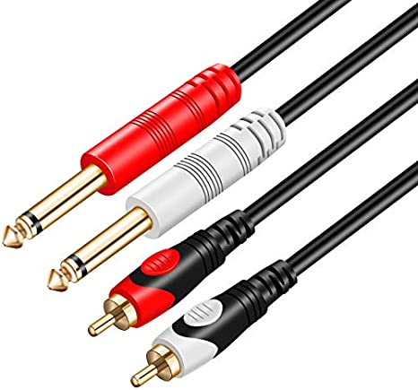 Dual 1/4 inch 2 x 6.35mm TS Mono Male Jack to Dual RCA Male Audio Cable,Tan QY for Phono Microphone Mic Mixer Amplifier,RCA Audio Wire Cords, Interconnect Cable (3M/10Ft)