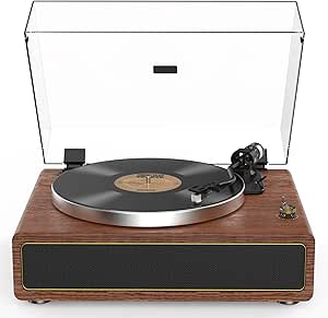 Record Player Vintage Style All-in-One Turntable with Built-in Stereo Speakers, High Fidelity Belt Drive Vinyl Record Player with Magnetic Cartridge, AT-3600L, Bluetooth Playback