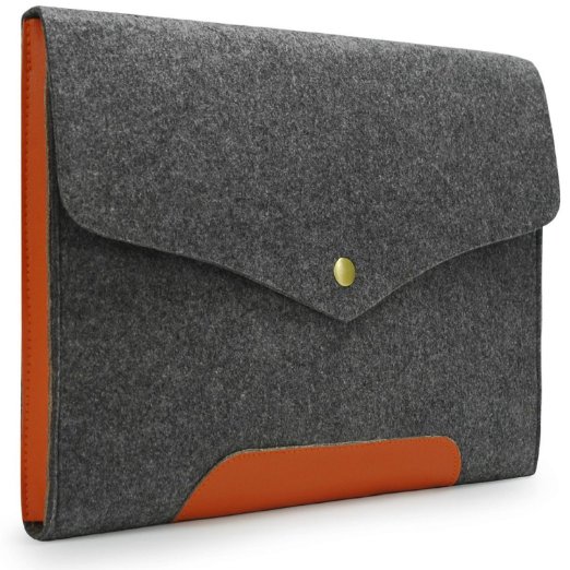 Lavievert Gray Felt Case with Leather Bottom Bag Magnetic Button Sleeve for Apple 15" MacBook Pro / 15" MacBook Pro Retina and Most Popular 15-15.6 Inch MacBooks / Netbooks / Laptops / Notebooks