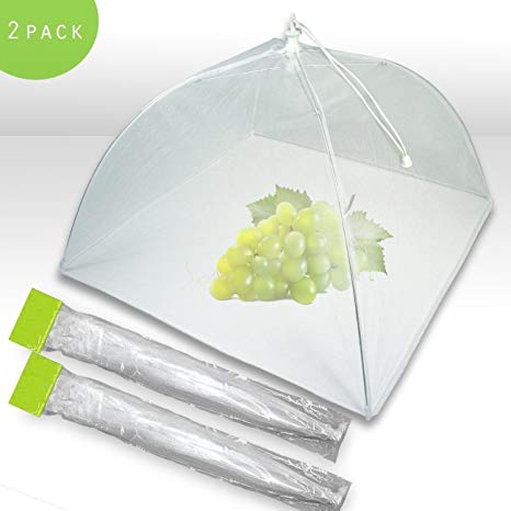 Set of 2 Large Pop-Up Mesh Screen Food Cover Tents - Keep Out Flies, Bugs, Mosquitos - Reusable - Colours May Vary