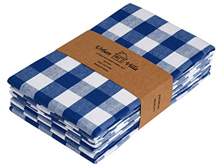 Urban Villa Kitchen Towels, Premium Quality, 100% Cotton Dish Towels,Mitered Corners, Ultra Soft (Size: 20X30 Inch), Blue/White Highly Absorbent Bar Towels & Tea Towels - (Set of 6)