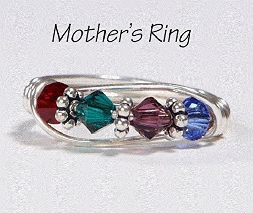 4 Stone Mother's Birthstone Ring: Personalized Sterling Silver Mom's multistone Family Ring. Four Swarovski Crystals. Christmas, Mother's Day