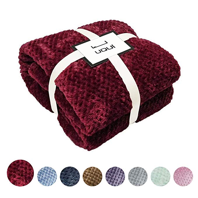 U UQUI Flannel Fleece Blanket Burgundy Blankets and Throws for Couch Wine Plush Throw Travel Blanket- All Seasons Lightweight Blanket for Sofa or Travel 50"x60"