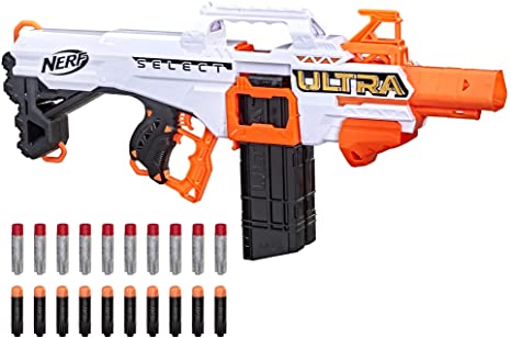 NERF Ultra Select Fully Motorized Blaster, Fire for Distance or Accuracy, Includes Clips and Darts, Compatible Only Ultra Darts