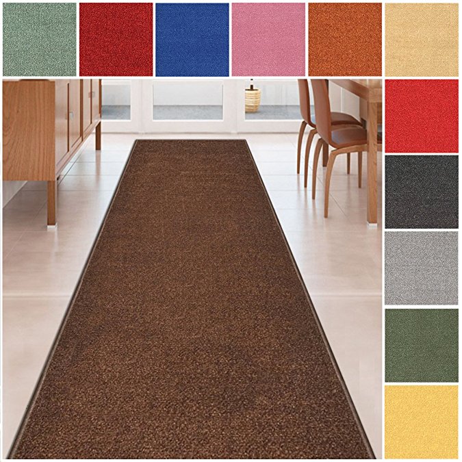 Custom Size BROWN Solid Plain Rubber Backed Non-Slip Hallway Stair Runner Rug Carpet 22 inch Wide Choose Your Length 22in X 5ft