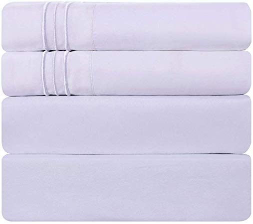 HahaHome Soft Bedding 4 Piece Bed Sheet Set Light-Weight Brushed Microfiber 1800 Thread Count Luxury Bed Sheet Set with Deep Pocket Wrinkle Free Bedding (White King)