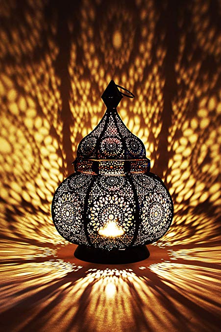 Moroccan Vintage Lantern Lights Lamp Ziva 30cm Black Large | Oriental Garden Outdoor Hanging Lanterns for Candles as Decorations | Arabian Indoor Candle Tea Light Holders as Indian Party Home Decor
