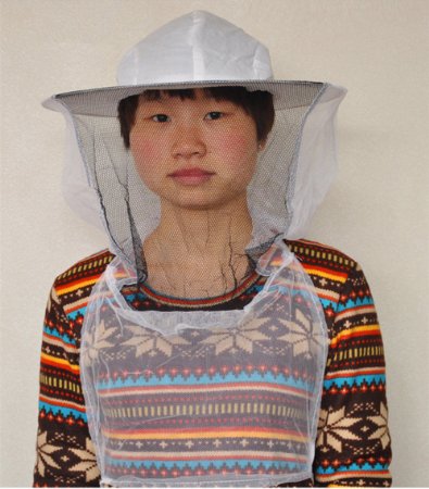 HLPB White Beekeeper Beekeeping Hat with Veil Mosquito Fly Head Net Face Protection