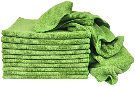 Eurow Utility Terry Weave 16 x 16in 240 GSM Microfiber Cleaning Towels Green 12-Pack