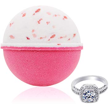 Bath Bomb with Surprise Size Ring Inside Pink Himalayan Sea Salt Extra Large 10 oz. Made in USA