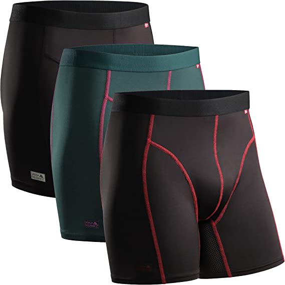 DANISH ENDURANCE Calzoncillos Bóxers de Deporte para Hombre, Secado Rápido, Transpirable, Resistentes al Olor, Suave, Ligero, Ropa Interior para Deporte, Negro, Verde, Azul Camuflaje, Pack de 3