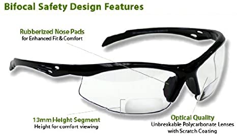 Bifocal Safety Glasses SB-9000 PS Clear, 1.00