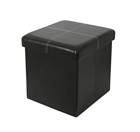 ITIDY Ottoman, Folding Storage Ottoman Cube Bench, Seat, Foot Rest Stool, Storage Chest, Faux Leather, Black