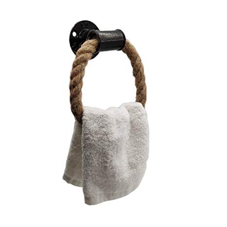 Nautical Towel Ring,Industrial Pipe Rope Towel Ring Wall Mounted Rustic Hand Towel Holder Bathroom Decor
