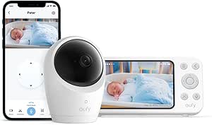 eufy Baby Monitor E20 with 2K Camera, Hybrid Wi-Fi and No Wi-Fi Connection, App and Monitor Control, Ultra-Clear Night View, Pan-Tilt, 4× Zoom, Portable Camera with Built-In Battery, ANR, Smart Alerts