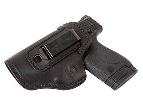 The Defender Leather IWB Holster - Lifetime Warranty - Made in USA - For S&W M&P Shield - GLOCK 17 19 22 23 32 33 / Springfield XD & XDS / Plus All Similar Sized Handguns