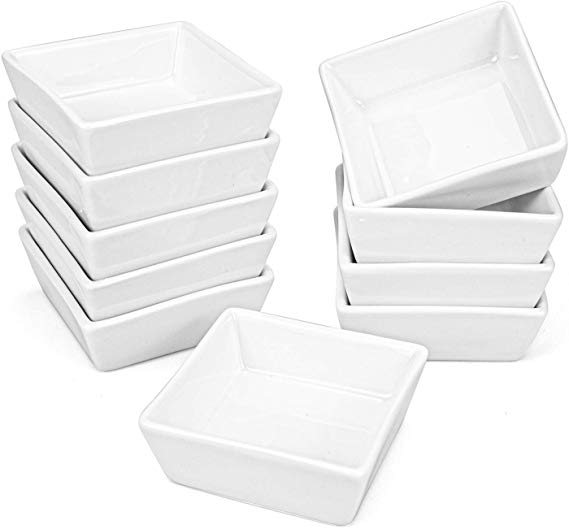 Foraineam 10-Piece Porcelain Ramekins, 4 Ounce Ramekin Bowl Set Square Baking Dipping Bowls