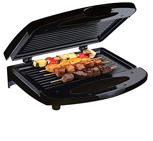 Chefman Electric Contact Grill Griddle, Indoor Dual Closed Sandwich Press With NonStick Plates & CoolTouch Handle, For Kitchen And Countertop, 2 Serving, Compact, Black