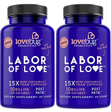 Lovebug Prenatal and Postnatal Probiotic Supplement, Extra Folic Acid Formula to Support Healthy Pregnancy & Breastfeeding Moms, Best for Nursing Mother & Baby, 30 Tablets. (60)