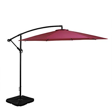 Tourke Patio 10' Hanging Offset Umbrella Outdoor Cantilever Market Umbrella with Crank, 8 Steel Ribs, Wine