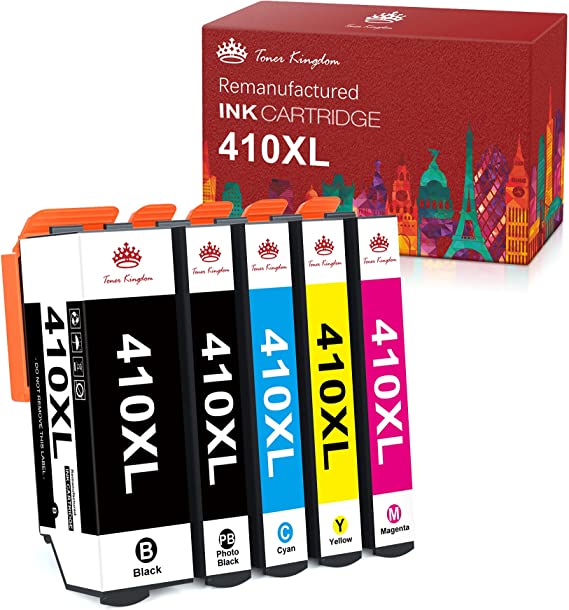 Toner Kingdom Remanufactured Ink Cartridges Replacement for 410XL T410XL 410 XL Expression XP-530 XP-630 XP-635 XP-830 XP-640 XP-7100 (Black, Cyan, Magenta, Yellow, Photo Black, 5-Pack)