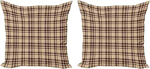 Ambesonne Tan and Brown Throw Pillow Cushion Cover Pack of 2, Old Fashioned Check Plaid Pattern Scottish Tartan Inspired Geometric Design, Zippered Double-Side Digital Print Decor, 20", Brown Tan